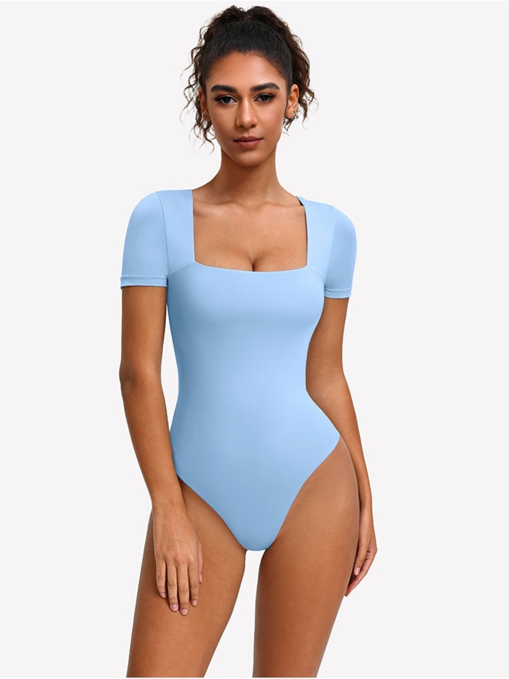 NWT Live in the Moment Light Blue Square Neck Bodysuit M